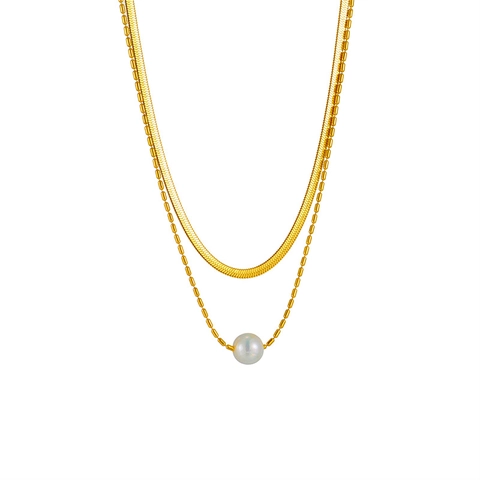 Collana A Strati 316L Acciaio Inossidabile Titanio Placcato Oro Catena Serpente Künstliche Perle Pendente Perla Artificial Bianca Donna