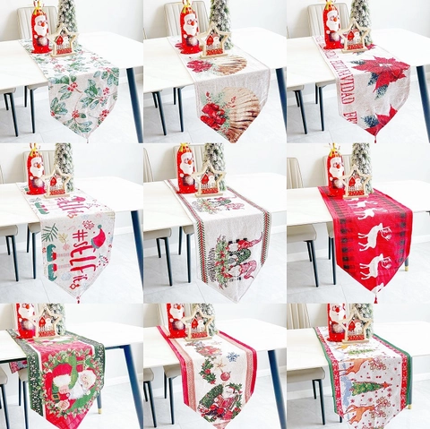 Christmas Table Runner Cotton Polyester Jacquard Festive Tassel Dining Room Decoration Ornament