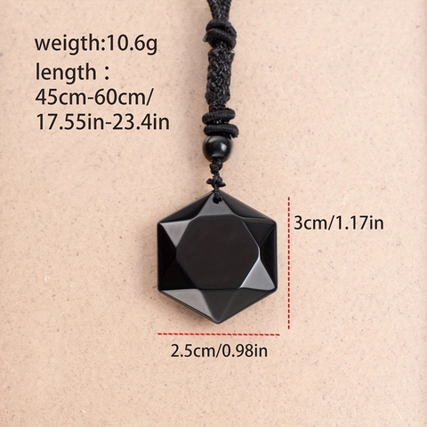 Natural Black Obsidian Hexagram Pendant Necklace With Adjustable Hand Woven Rope Cord Spiritual Jewelry For Women Men