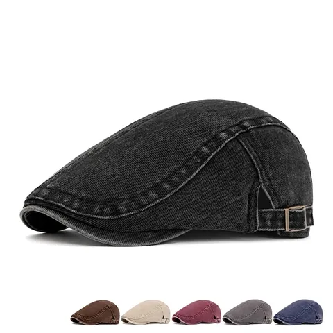 Gorra Plana Vintage Algodón Lavado Denim Ivy Sombrero Ajustable Retro Newsboy Para Hombres Mujeres Informal Protección Solar