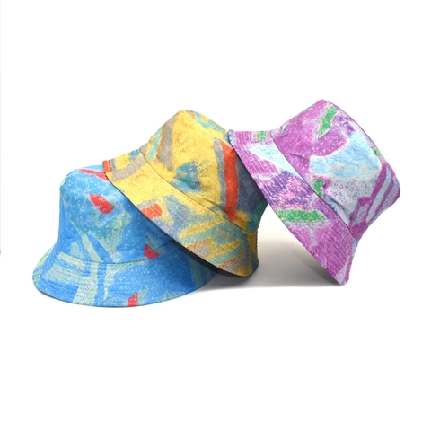 Dames Abstracte Olieverfprint Vissershoed Dubbelzijdig Draagbaar Polyester Zonbescherming Zomer Zonnehoed Reizen Strand