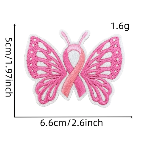 Roze Lint Geborduurde Patches Opstrijkbare Hart Vlinder Hoop Krijger DIY Kleding Applique Decoratieve Stof Voor Bewustwording