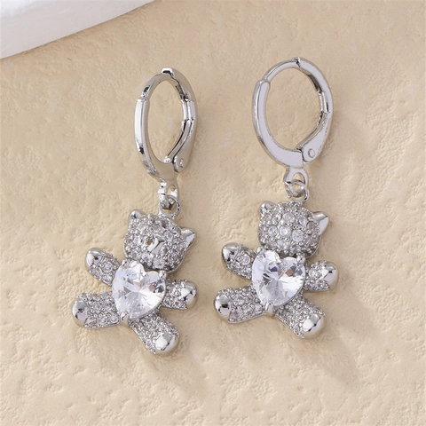 Boucles D'oreilles Pendantes Ours Avec Zircone En Forme De Coeur Bijoux En Cuivre Mode Pour Femmes