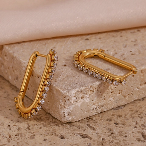 U-Vormige Creolen 18K Verguld 316L Roestvrij Staal Cubic Zirconia Statement Mode Voor Dames