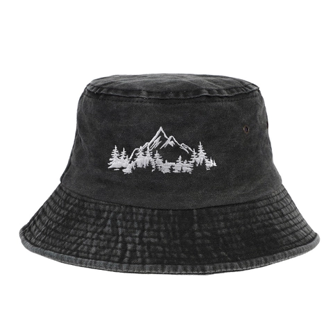 Cappello Bucket In Cotone Lavato Con Ricamo Foresta Di Montagna Cappello Da Pescatore Protezione Solare Per Uomo Donna