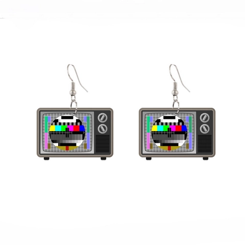 Retro TV Earrings Acrylic Color Test Pattern Simulation Nostalgic Handmade Novelty Funny Jewelry Women