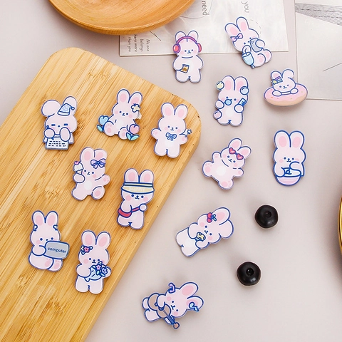 Cute Cartoon Rabbit Acrylic Brooch Kawaii Bunny Badge Pin Decorative Accessory For Bags Backpacks Clothing Students