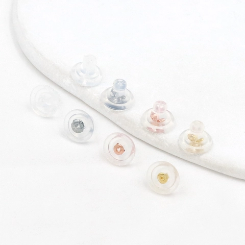 Silicone Earring Backs With Metal Core Gold Plated Secure Flying Saucer Stopper Replacement For DIY Jewelry Making