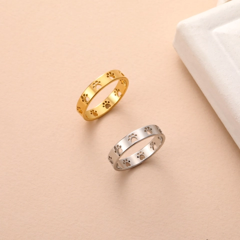 Hollow Paw Print Ring Stainless Steel Cute Pet Footprint Minimalist Jewelry Gift For Women Men