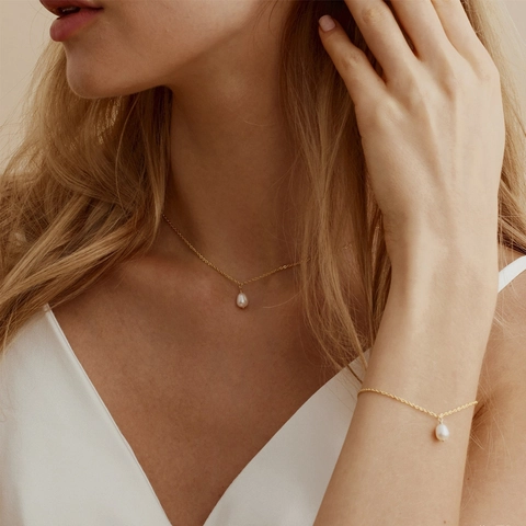 Elegant 18K Gold Plated Stainless Steel Freshwater Pearl Pendant Necklace For Women Minimalist Fashion Jewelry Accessories