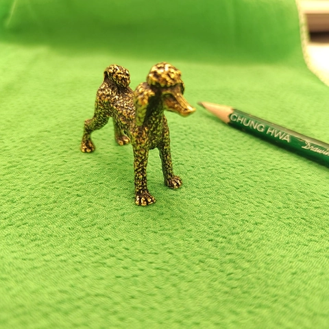 Miniature Poodle Dog Figurine Antique Brass Desktop Animal Ornament Retro Copper Sculpture Home Office Decoration Craft