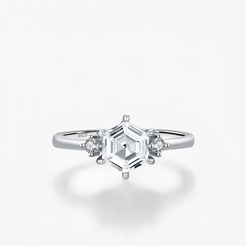 Sechseckiger Schliff Funkelnder Zirkonia Ring 925 Sterlingsilber Geometrischer Eleganter Schmuck Damen