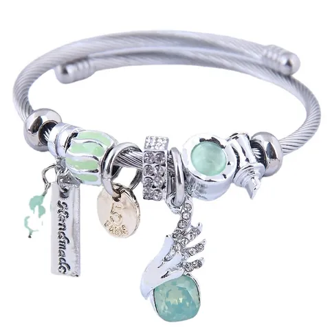Fashion Steel Wire Bangle Bracelet With Alloy Charms Angel Wings Heart Beads For Women Adjustable Cuff Jewelry