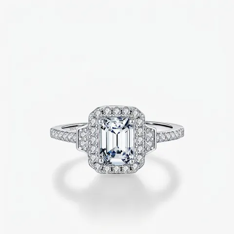 Smaragdschliff Moissanit Ring 925 Sterling Silber Vintage Halo Verlobungsschmuck Für Frauen Funkelnd