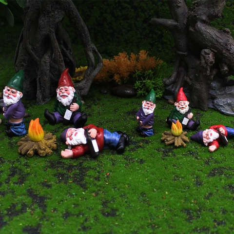 Resin Garden Gnome Figurines Funny Drunk Gnomes And Campfire Miniature Fairy Garden Ornaments For Outdoor Patio Lawn Decor