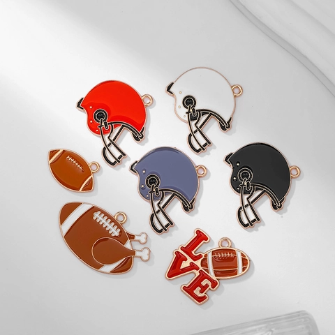American Football Rugby Helmet Enamel Alloy Charms For DIY Jewelry Making Necklaces Earrings Sports Theme Pendants