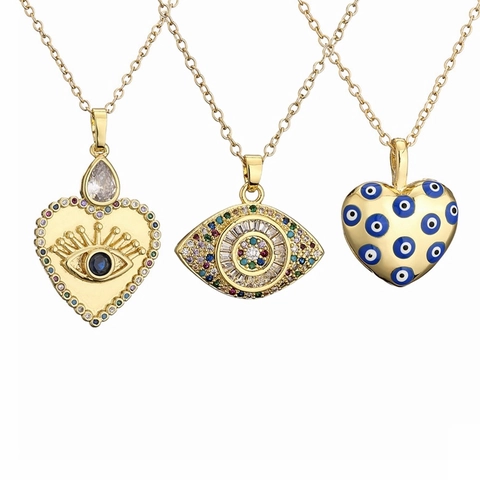 Evil Eye Herz Anhänger Halskette Kupfer Zirkonia Emaille Boho Mode Schmuck Für Damen Elegante Schlüsselbeinkette
