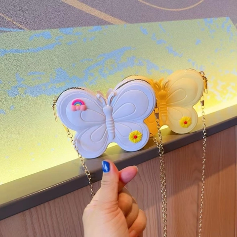 Schmetterling Mini Umhängetasche PVC Silikon Jelly Goldene Kette Cartoon Anhänger Süßer Stil Für Kleine Mädchen