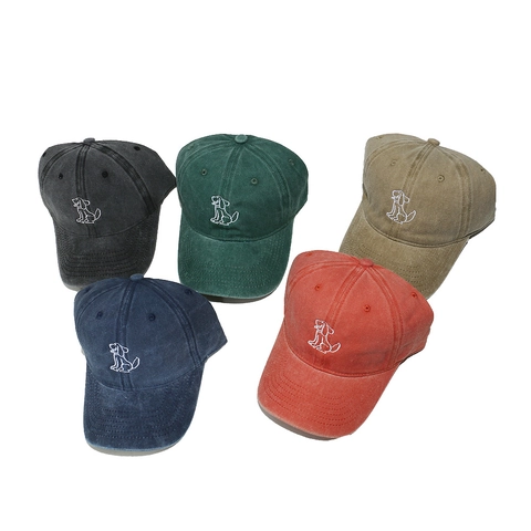 Washed Cotton Baseball Cap Puppy Embroidery Distressed Vintage Sun Hat Adjustable Curved Brim Outdoor Casual Headwear