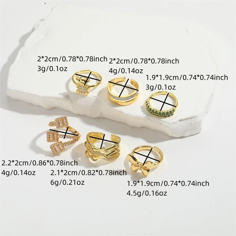 Kupfer Zirkonia Verstellbare Offene Ringe Set Französischer Luxus Bär Schmetterling Kreuz Stil Schmuck Für Damen