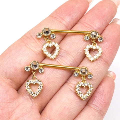 Heart Zirconia Inlaid 316L Stainless Steel Nipple Ring Barbell For Women Piercing Body Jewelry Gold Heart Pendant Nipple Piercing Jewelry