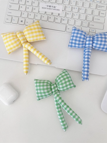 Cute Korean Ins Style Gingham Fabric Bowknot Bag Charm Handmade Padded Pendant For Backpacks Handbags Decorative Accessory