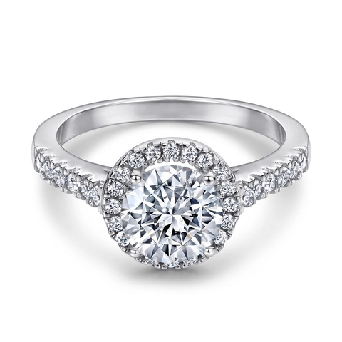 Anello Halo in Argento Sterling 925 con Zirconia per Donna Taglio Rotondo Pavé Matrimonio Fidanzamento Gioielli di Lusso Moda Anello