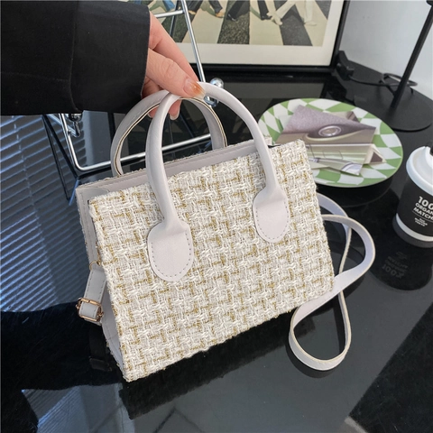 Borsa A Mano In Tweed Pelle PU Piccola Borsa Quadrata A Tracolla Motivo A Quadri Elegante Per Donna