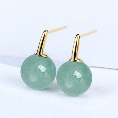 925 Sterlingsilber Aventurin Jade Rundperle Ohrstecker Französisch Retro Minimalistisch Elegant Grün Stein Schmuck Damen
