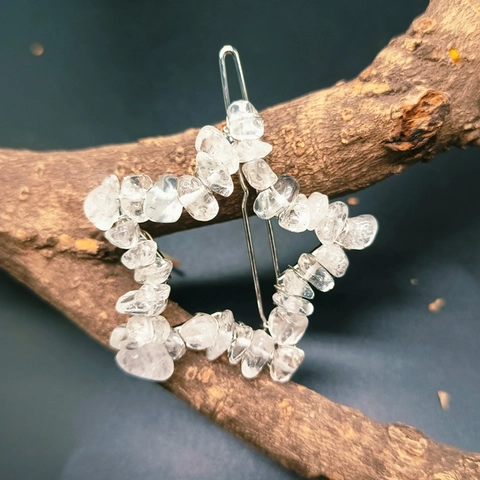 Star Moon Natural Crystal Gravel Hair Clips Handmade Wire Wrapped Metal Hairpins For Women Girls