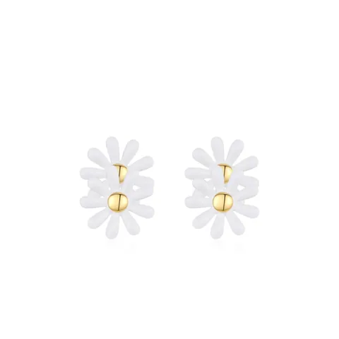 Orecchini A Lobo Fiore Di Margherita Argento Sterling 925 Smalto Dolce Fresco Piccolo Per Donne