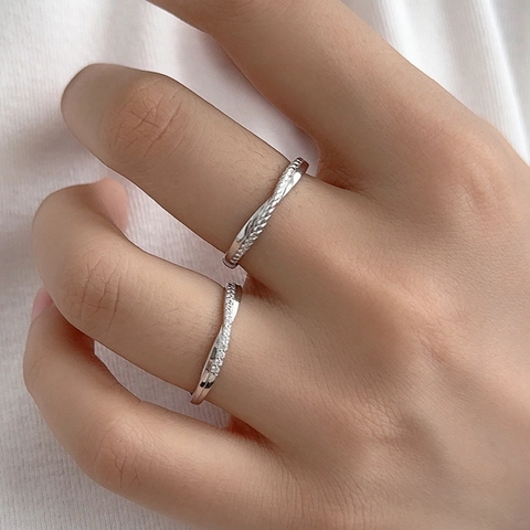 Mobius Twist 925 Sterling Silver Couple Rings Sparkling Zirconia Inlaid Resizable Ring For Lovers Jewelry Gift