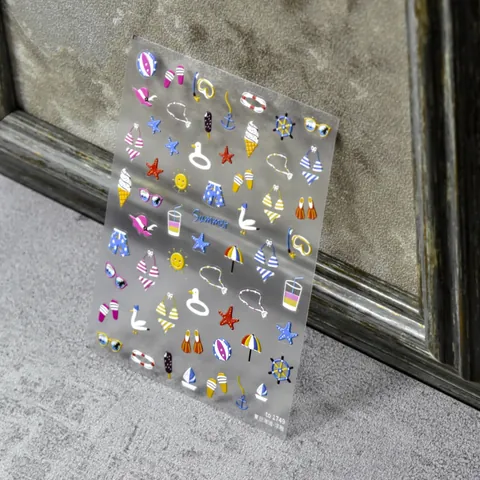 5D Relief Nail Art Stickers 3D Embossed Adhesive Summer Ocean Beach Shell Seahorse Starfish Japanese Style Decorative