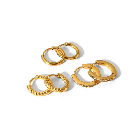 Stainless Steel Hoop Earrings 18K Gold Plated Zircon Inlaid Twisted Rope Geometric Niche Style For Women Jewelry