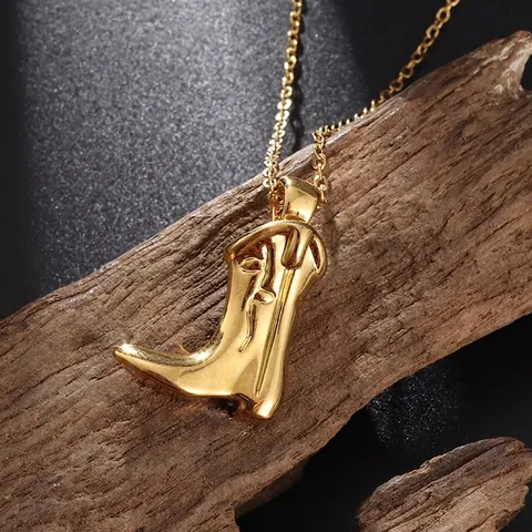 Cowboy Boot Pendant Necklace Retro Western Style Engraved Copper Jewelry Street Party Gift For Women