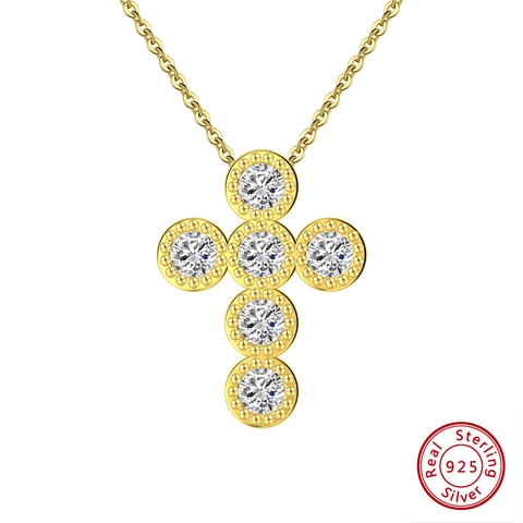 925 Sterling Silver Cross Pendant Necklace For Women Men Pave Rhinestone Hip Hop Style Chain Jewelry Gift