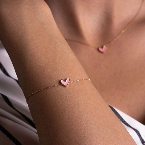 Collar Y Pulsera De Corazón Simple Aleación Esmalte Joyería Fina Para Mujeres Chapado En Oro KC