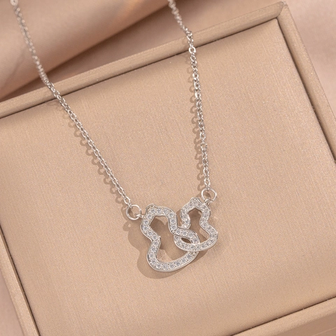 Hulu Doppel Flaschenkürbis Anhänger Halskette Titanstahl Kette 18K Vergoldet Kupfer Zirkonia Eleganter Schmuck Damen