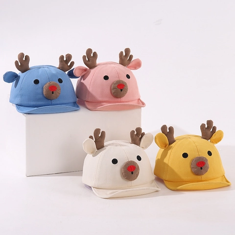 Cartoon Reindeer Antler Baby Baseball Cap For Infants Toddlers Soft Brim Sun Protection Hat Cute Animal Ear Cotton Cap
