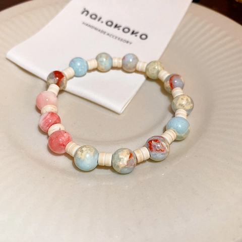 Handmade Beaded Bracelet Natural Agate Stone Crystal New Chinese Style Lucky Cat Fortune Charm Adjustable For Women
