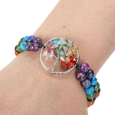 Tree Of Life Hand Woven Bracelet Natural Stone Beads Chakra Healing Bohemian Jewelry For Women Adjustable Rope Cord