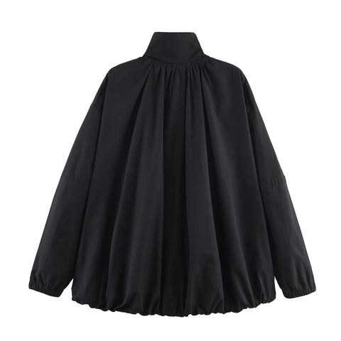 Giacca Bomber Plissettata da Donna con Collo in Piedi Vestibilità Larga Coulisse Arricciata Capispalla Casual Moda Tinta Unita Cappotto con Cerniera