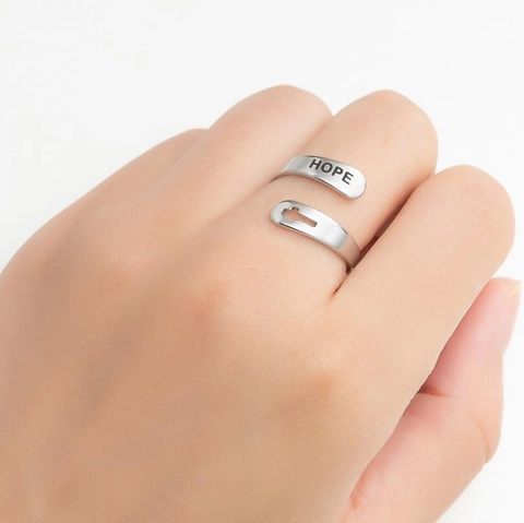 Anello In Acciaio Inossidabile Croce Faith Hope Love Blessed Inciso Regolabile Aperto Gioielli Religiosi Ispiratori Donne