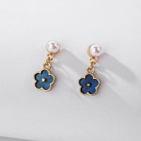 Orecchini A Goccia Con Fiori Blu Klein Vintage Con Finta Perla Artificial E Perno In Argento Sterling 925 Gioielli Eleganti