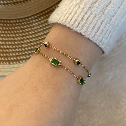 Bracciale A Strati Con Stella E Cuore In Vetro Verde Smeraldo Vintage Acciaio Inossidabile Gioielli Per Donna