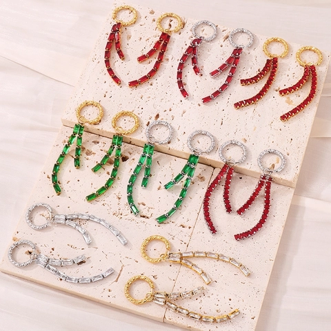 Pendientes Largos de Borla de Acero de Titanio con Circonia Rectangular para Mujer Bañados en Oro de 18K Joyería Elegante