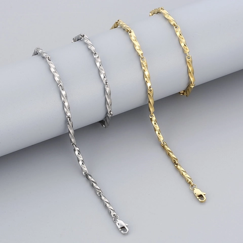 Stainless Steel Twisted Chain Bracelet And Necklace Hip Hop Fashion Jewelry For Men Women Unisex Accessory