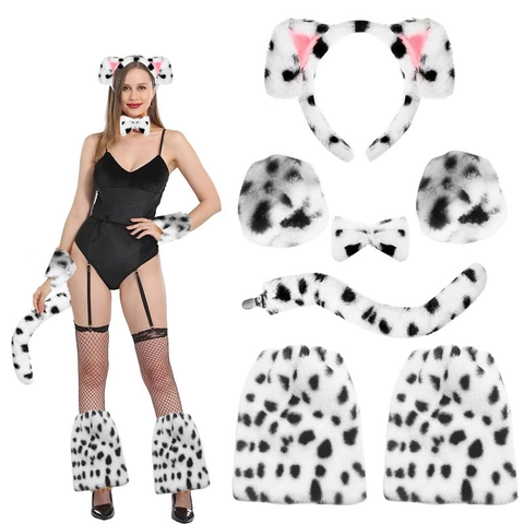 Accessori Costume Cosplay Cane Dalmata Cerchietto Orecchie Animale Peluche Papillon Coda Gonna Tutu Per Festa