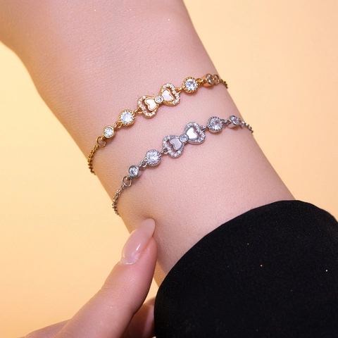 Pulsera Lazo Mariposa Acero Inoxidable Chapado Oro 18K Concha Circón Elegante Delicado Para Mujer