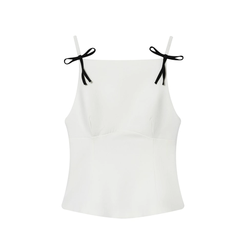 Damen Chic Cami Tanktop Acryl Schwarze Bogenschultergurte Slim Fit Schößchensaum Eckiger Ausschnitt Streetwear